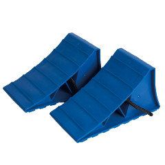 WHEEL CHOCK WITH ROPE SOLD PAIR - BLUE
